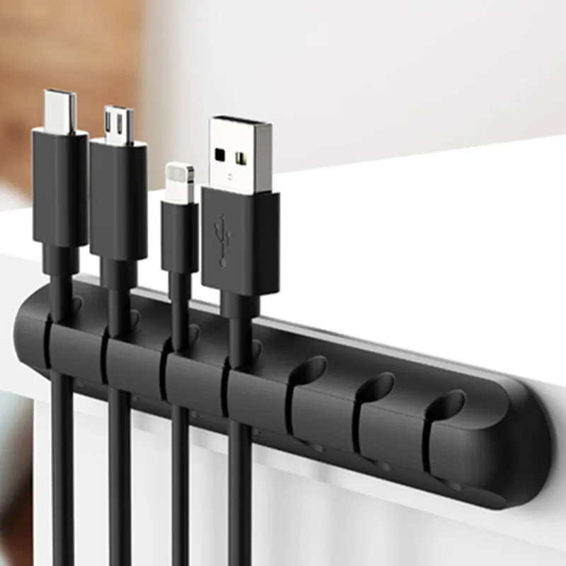 V84A Black Silicone Cable Holder Cord Management Organizer Electric Wire Double Side Adhesive Cable Clips