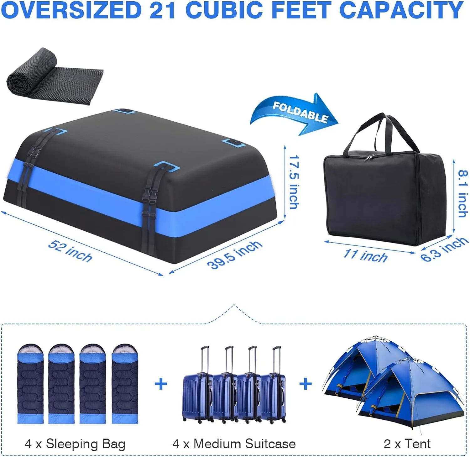 Wholesale Car Accessories 21 Cubic Feet Roof Top Luggage Bag for All Vehicle with/Without Racks Rooftop Cargo Carrier Bag