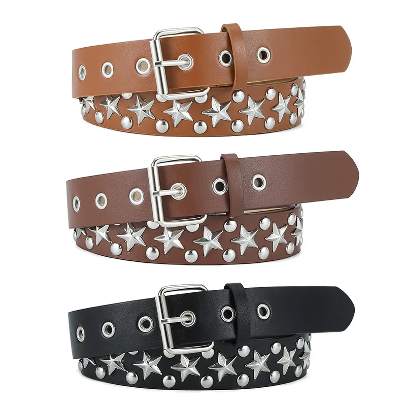 Popular Y2K Star Studded Rivet Belt Punk Rock Metal Rivet PU Leather Belt For Men Women Unisex