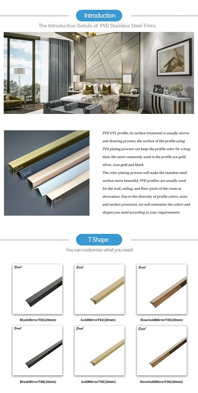 SUCEL Hairline Brass Floor Transition Stainless Steel T Profile Wall Panel Trim Strip.jpg