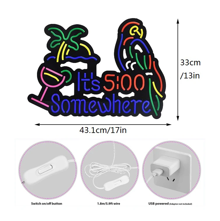 3D Bar Decorative Wholesale Neon Sign somewhere&parrot Led Neon Sign Lights For Business Shop