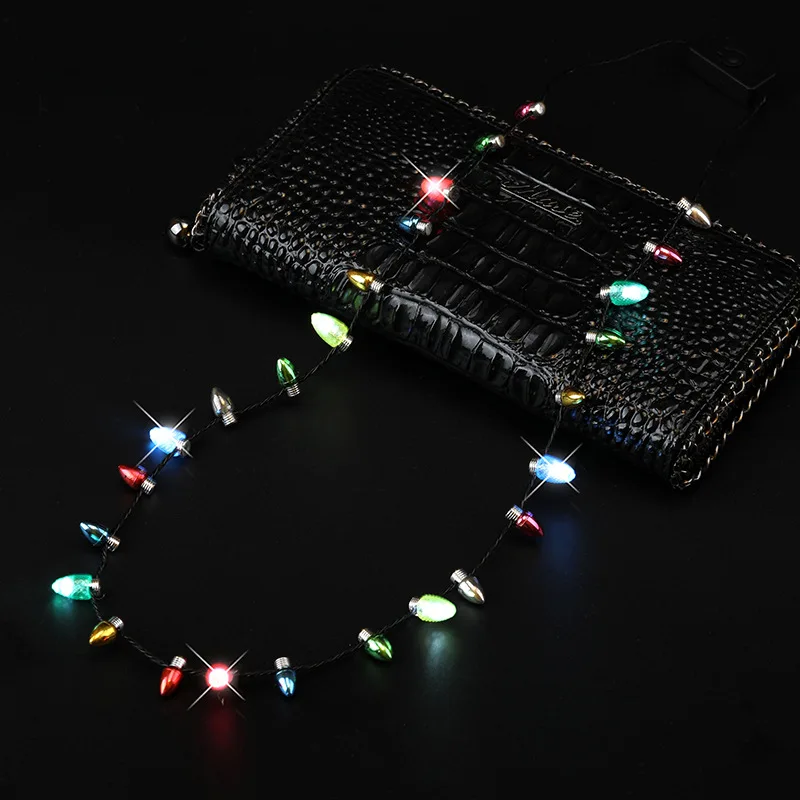 2022 Kids Christmas Party Favors Necklace Led Light Led Light up Christmas Bulb Necklace Party Christmas Light Necklace