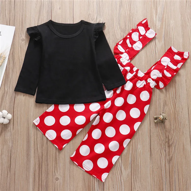 Hot Sale New Arrival kid girls Clothing black Top and Sling Pants 2pcs girls outfits
