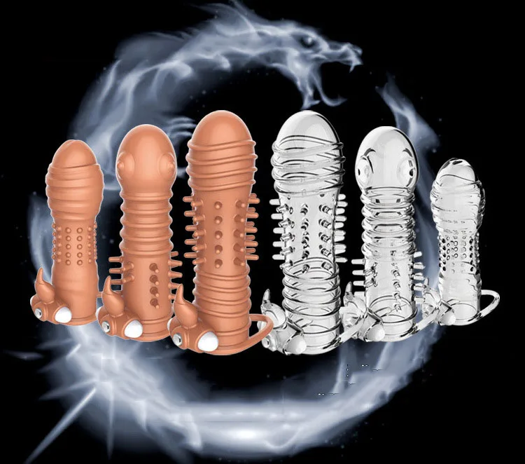 Female G Spot Stimulation Orgasm Condom Extended Penis Sleeve Vibrating Crystal Sleeve For Men