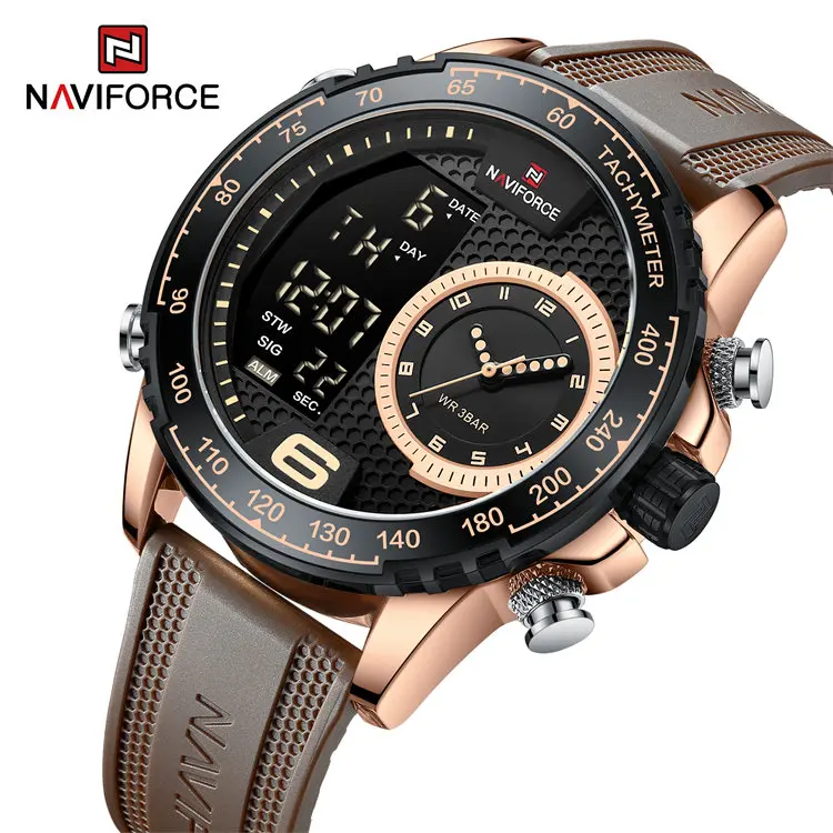 Naviforce NF9199T высокое качество сделать на заказ Мужские часы идеальные ТПУ большие цифры отображение даты спортивные наручные