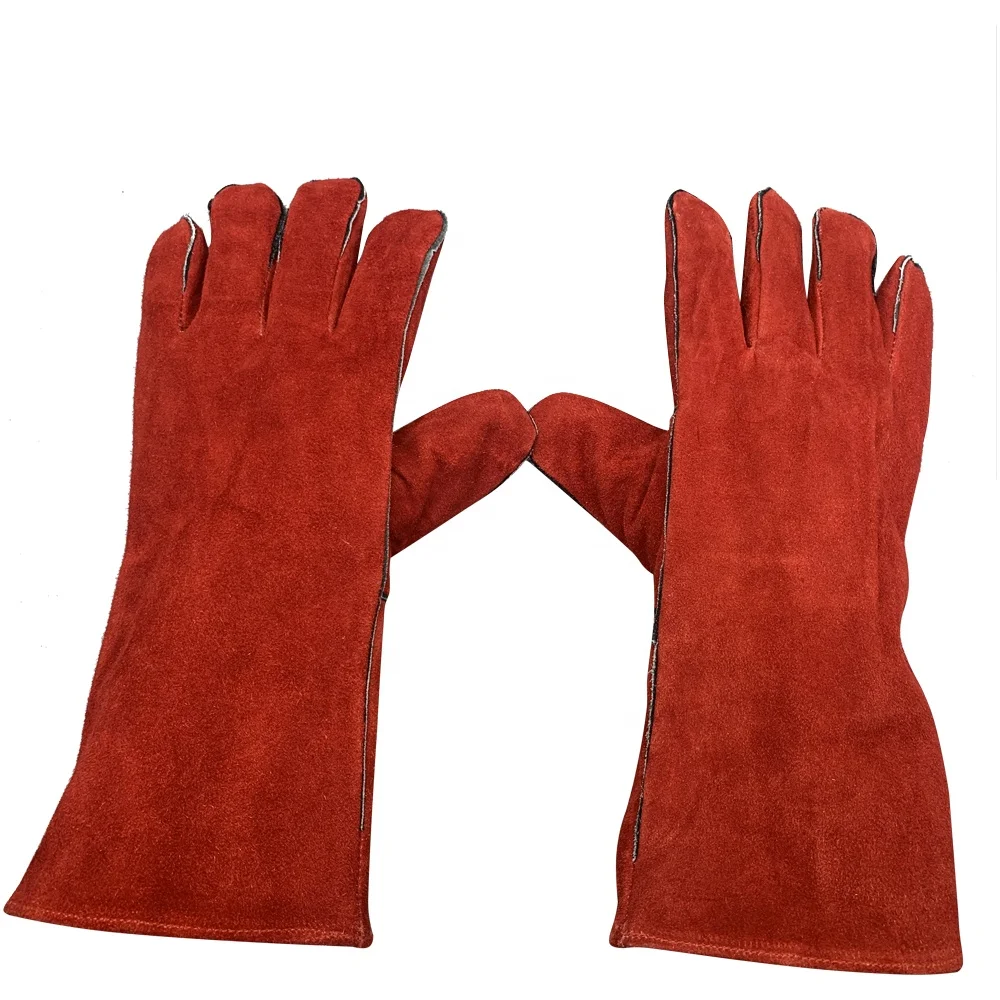 Cow Split Leather Gloves Dark Red/XL Safety Gloves with Anti-Cut Anti-Slip Anti-Static Fireproof Anti-Heat Protection Functions