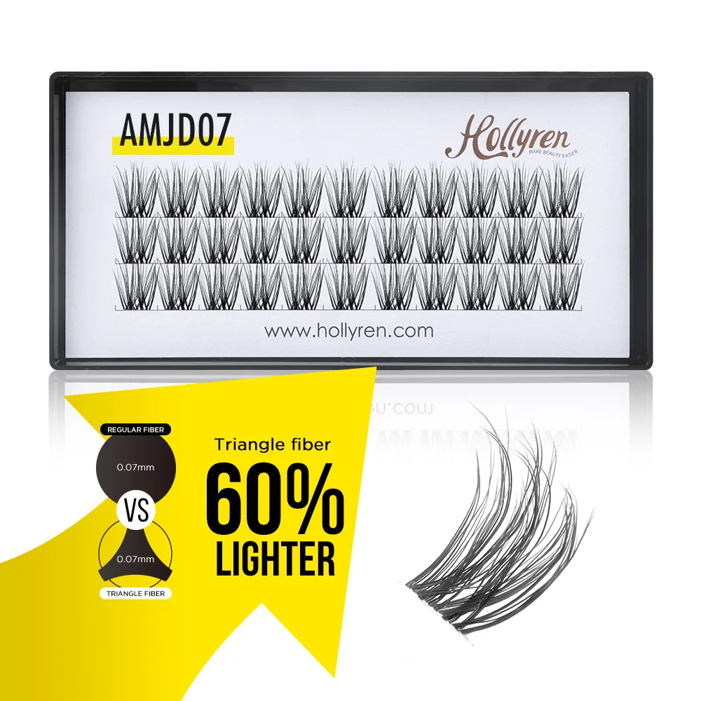 Hollyren 3D Fluffy Triangle Fiber Luxury Diy Eyelash Ribbon Precut Lash Thin Band Faux Mink Individual Eyelash Extensions Strips