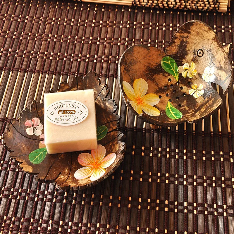 Creative Soap Dish Coconut Shell Flower Pattern, Handmade Lovely Leaf Cartoon Shapes Soap Dispenser Holder