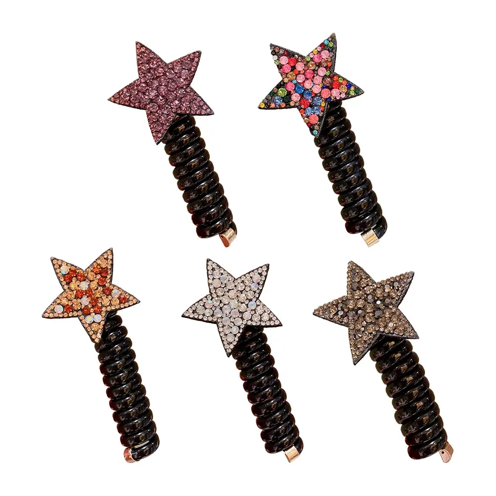 Star Heart Pendant Telephone Cord Scrunchies Hair Rope Women Girls Rubber Bands Ponytail Holder Spiral Braided Wire Ties