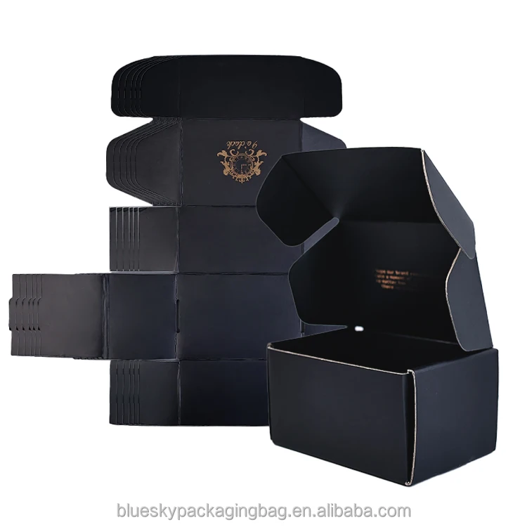 Folding Flat Logo Custom Uv Printing Matt Black Color Hardboard Paper Custom Shipping Packaging Boxes