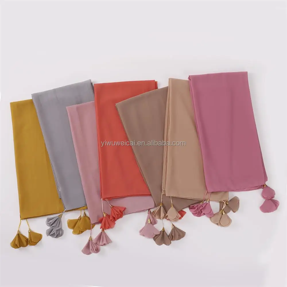 New Fashion Design Pure Color Ladies Lightweight Turban Chiffon Sunscreen Scarf Shawl