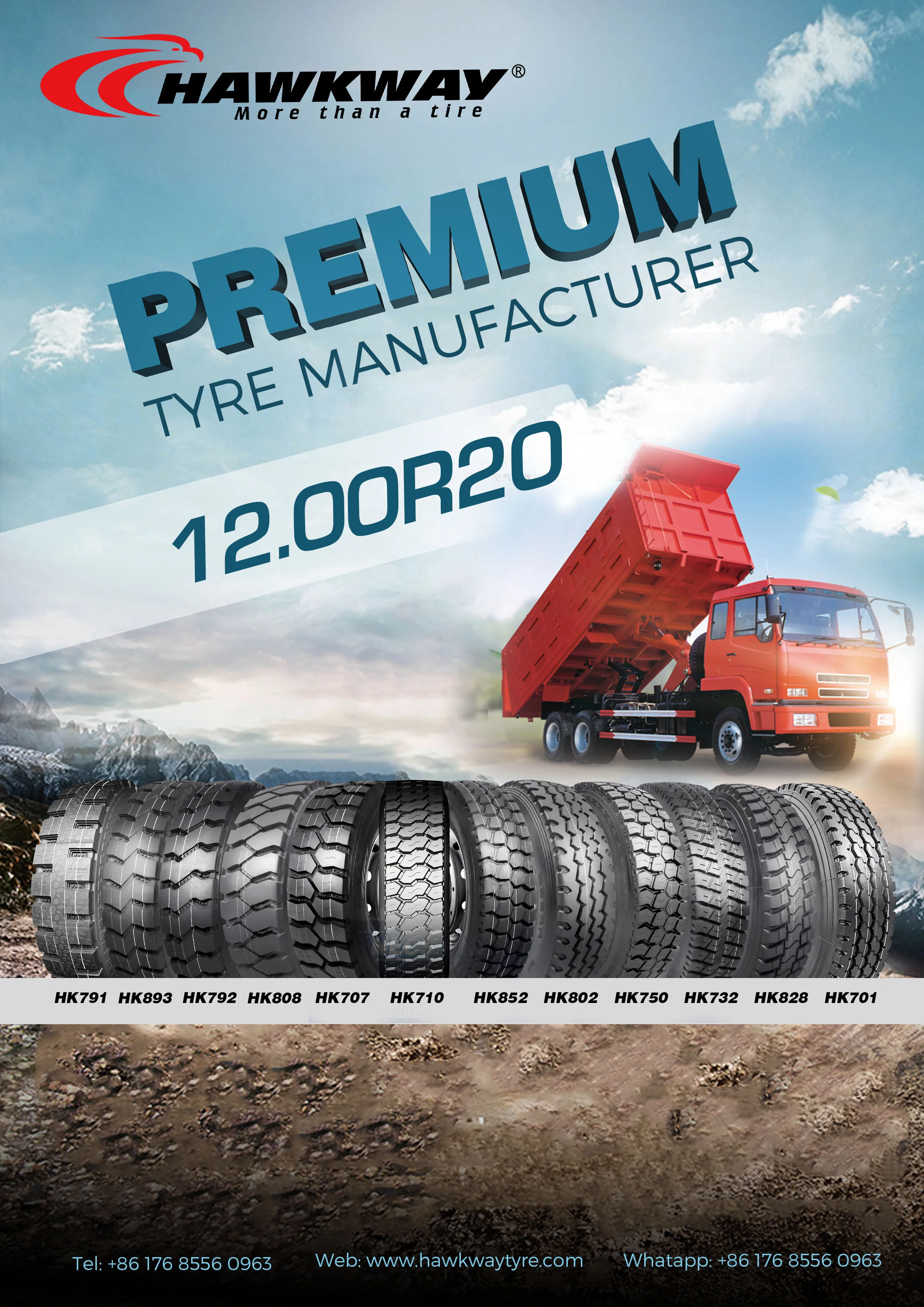 HAWKWAY/llantas New Commercial Truck Tires 10.00R20 Heavy Duty 8.25R20 9.00R20 11.00R20