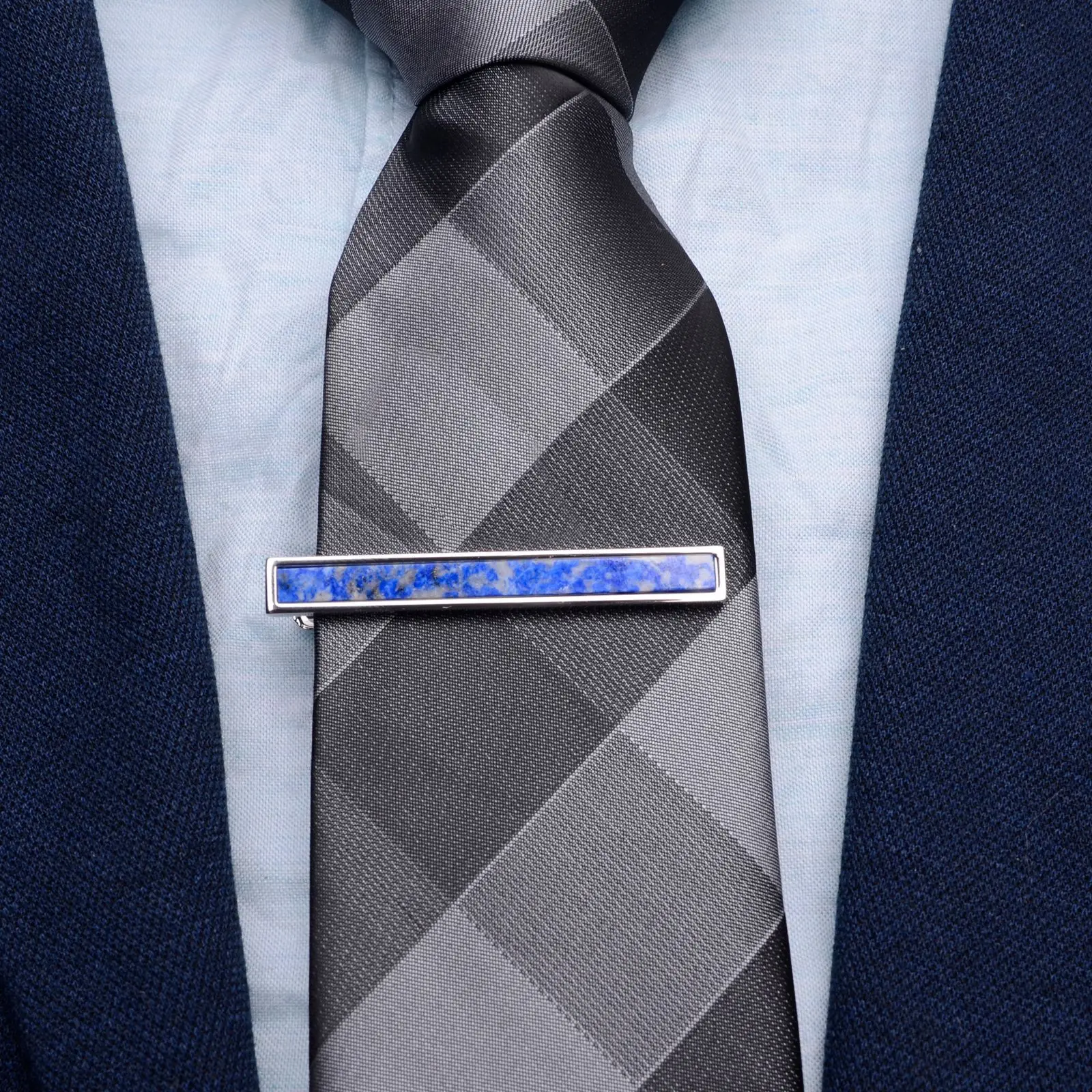 Natural lapis lazuli stone cufflinks tie clips set