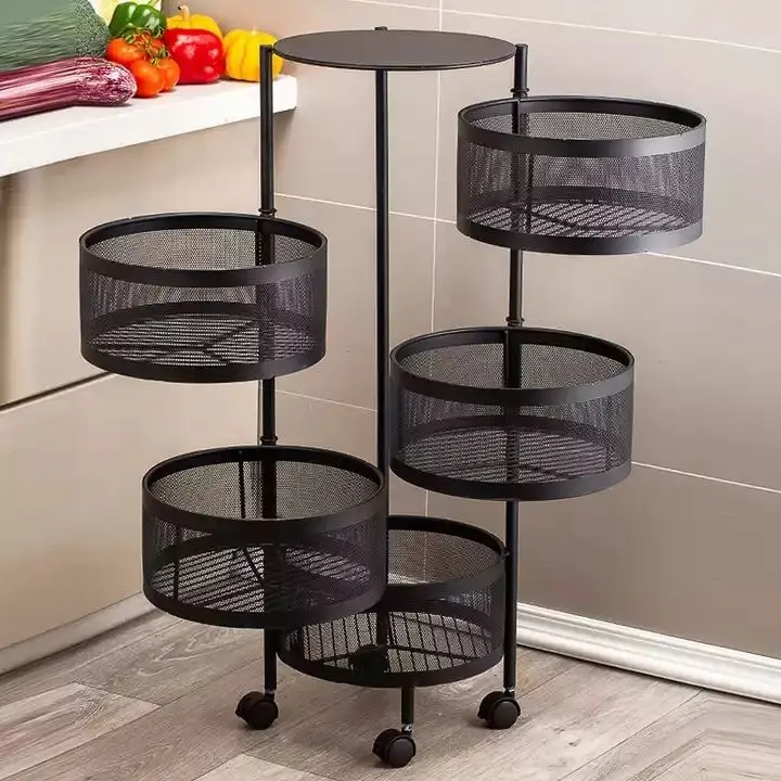 Kitchen 2/3/4/5 Tier Rotating Vegetable Shelving Multi layer Storage Holder Cylindrical Storage Rack