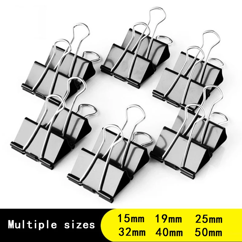 New Metal Paper Clip Fold Metal Binder Clips Black Grip Clamps Paper Document Office School Stationery 19 25 32 41 51mm