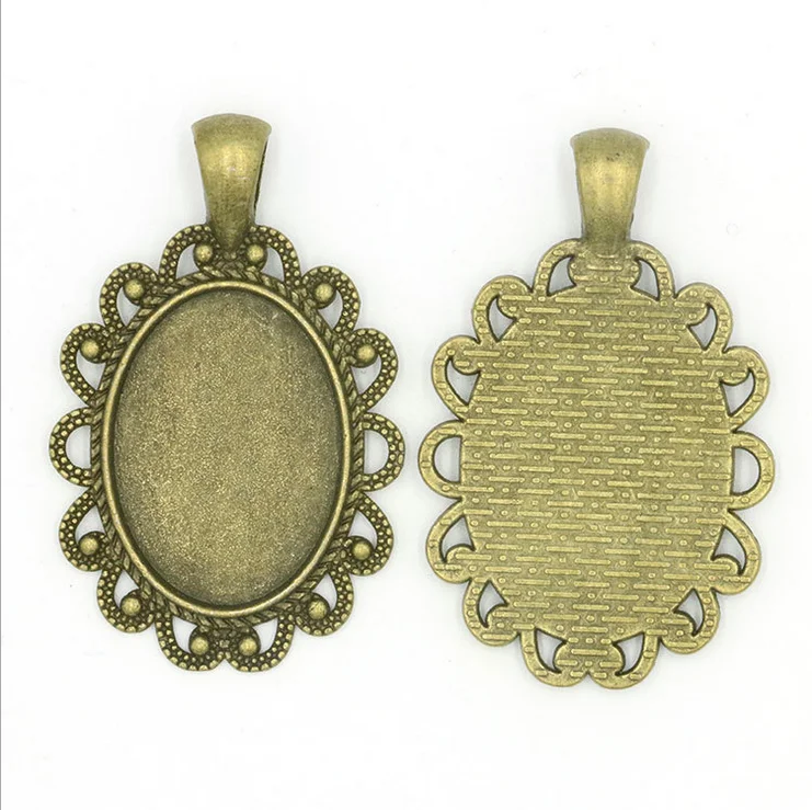 Popular Fit 18mmx25mm Oval Flower Base Setting Tray Bezel Pendant Aluminum Bronze Empty Pendant Trays
