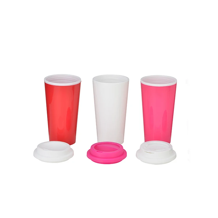 Custom logo hot selling Double wall 350ml reusable plastic coffee mug high quality food grade pp plastic tumbler mug with cover