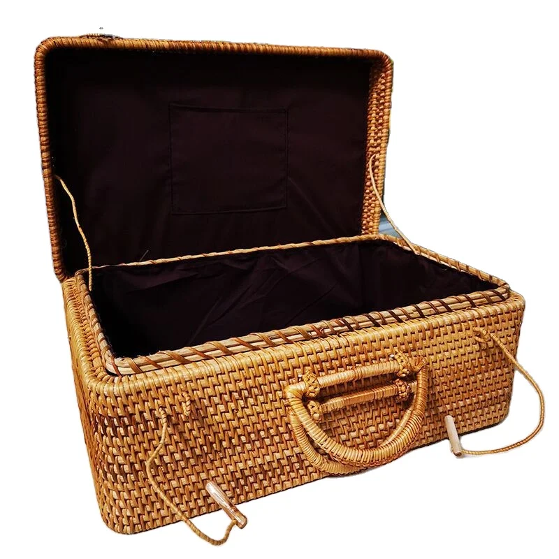 High quality Best Choice Woven Suitcase Box, Rattan Basket with Handle for Travel, Picnic Basket Handwoven