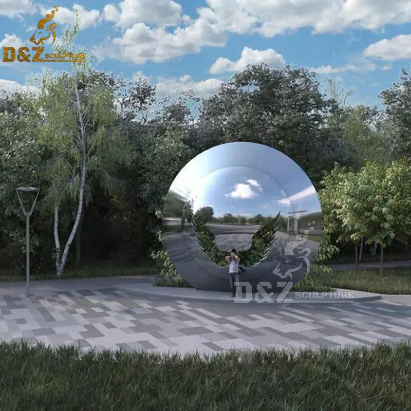 modern metal decorative sculpture circle 304 mirror finished garden stainless steel sculpture
