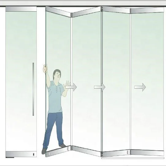 Interior frameless glass bifold partition sliding door accordion door glass folding door
