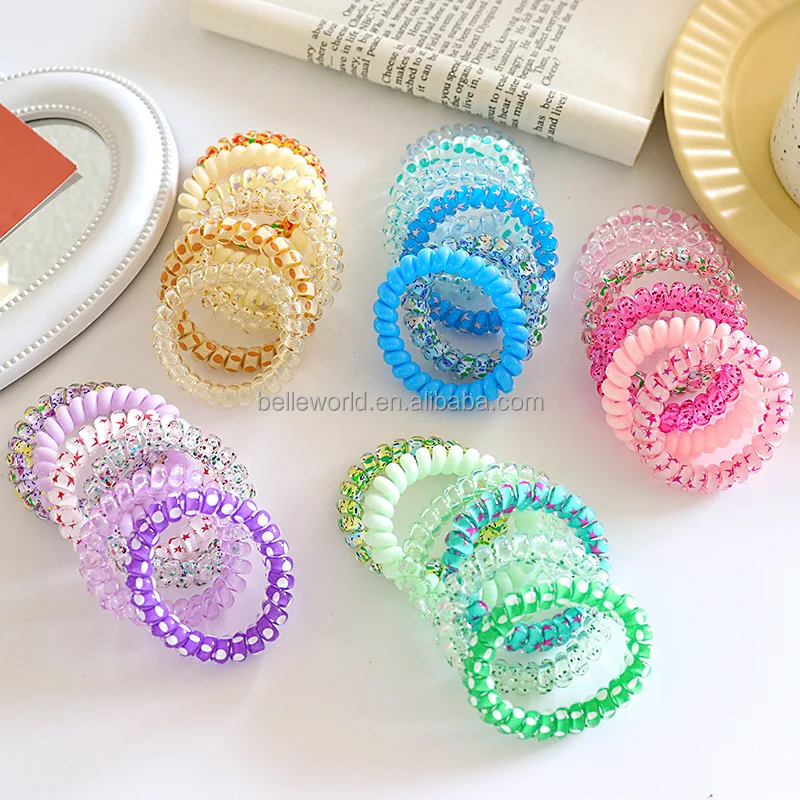BELLEWORLD custom package new fashion elastic band hair accessories for girls 6pcs/bag candy color sweet phone cord hair ties