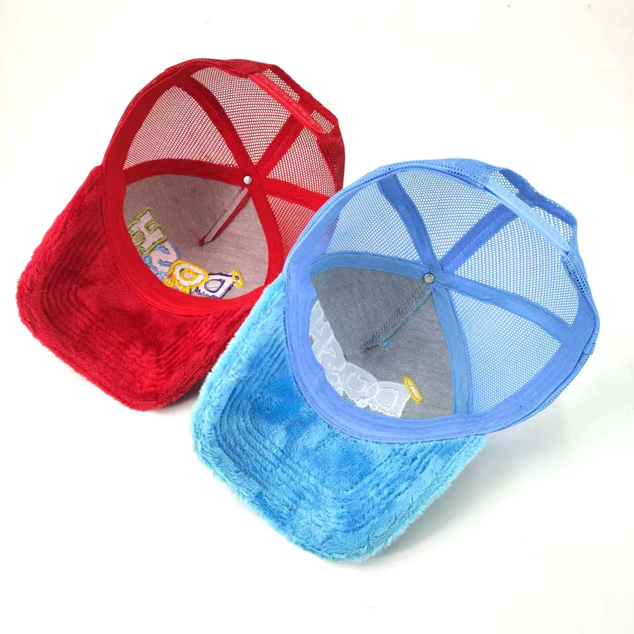 Fluffy Velvet Fuzzy Trucker Caps High Quality Custom Fur Velvet 3D Embroidery Logos Personalized 5-Panel Mesh Trucker Caps