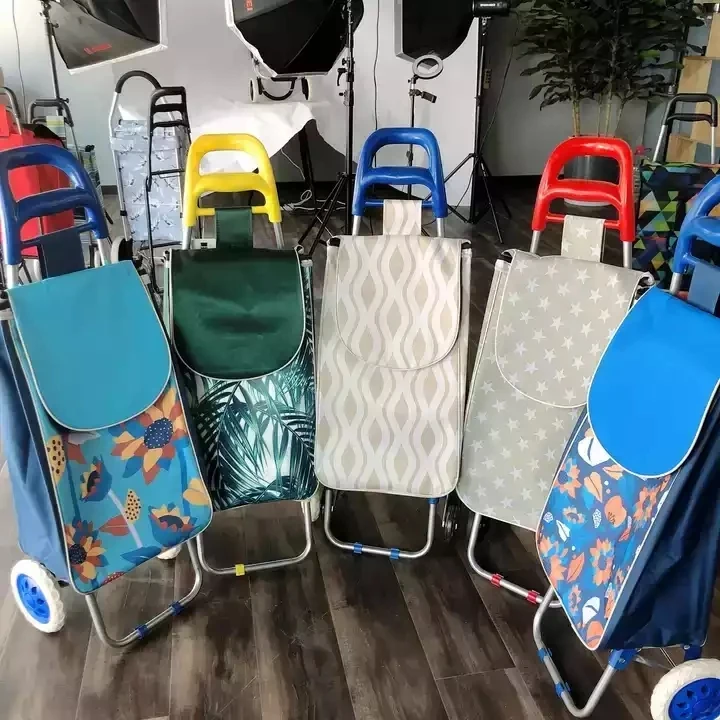 Supermarket shopping two-wheeled hand trolley old man shopping vegetables stair climbing three-wheeled folding Oxford trolley tr