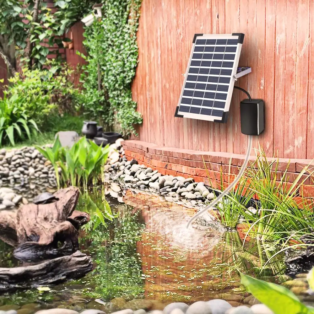 5w Solar Pond Pump Aquarium Air Pump Super Mute Air Compressor Aquarium for Fish Tank Outdoor Fishing Camping DC Lithium Battery