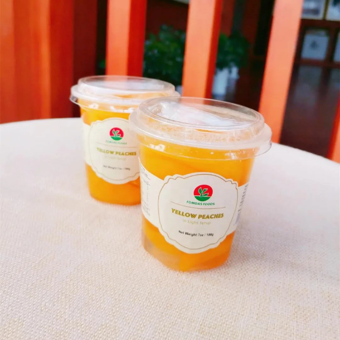 198g/7oz Factory Direct Supply Plastic Cup Canned Yellow Peach in Light Syrup