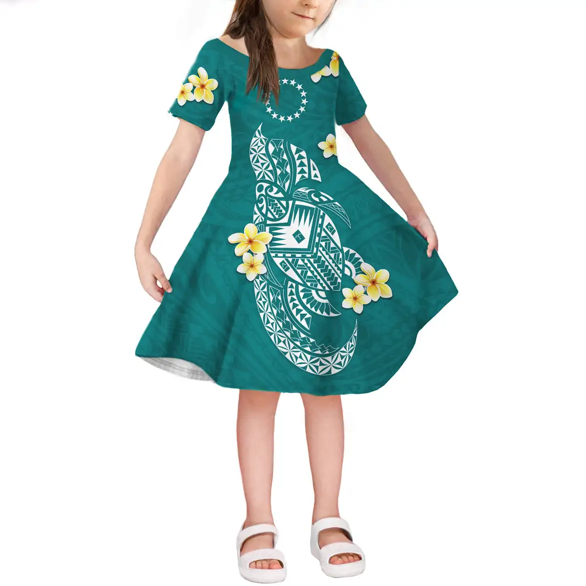 Cook Islands Tribal Short Sleeves Dress High Quality Girls Children Holiday Dress Fashion Casual Teen Slim Oversized Skirt Hot