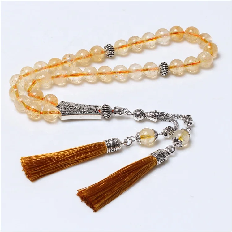 Customized High Quality Pure Natural Citrine Islamic Rosary Gift Prayer Beads Tasbih Topaz Tasbeeh