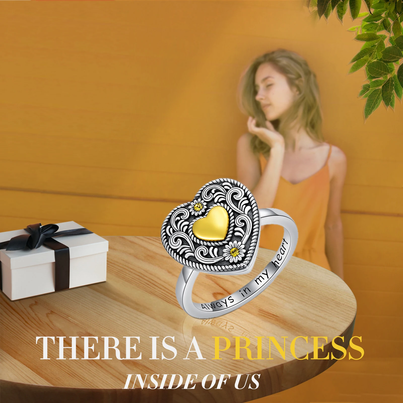 Memorial Jewelry For Women 925 Sterling Silver Always In My Heart Ring Sunflower Heart Urn Rings