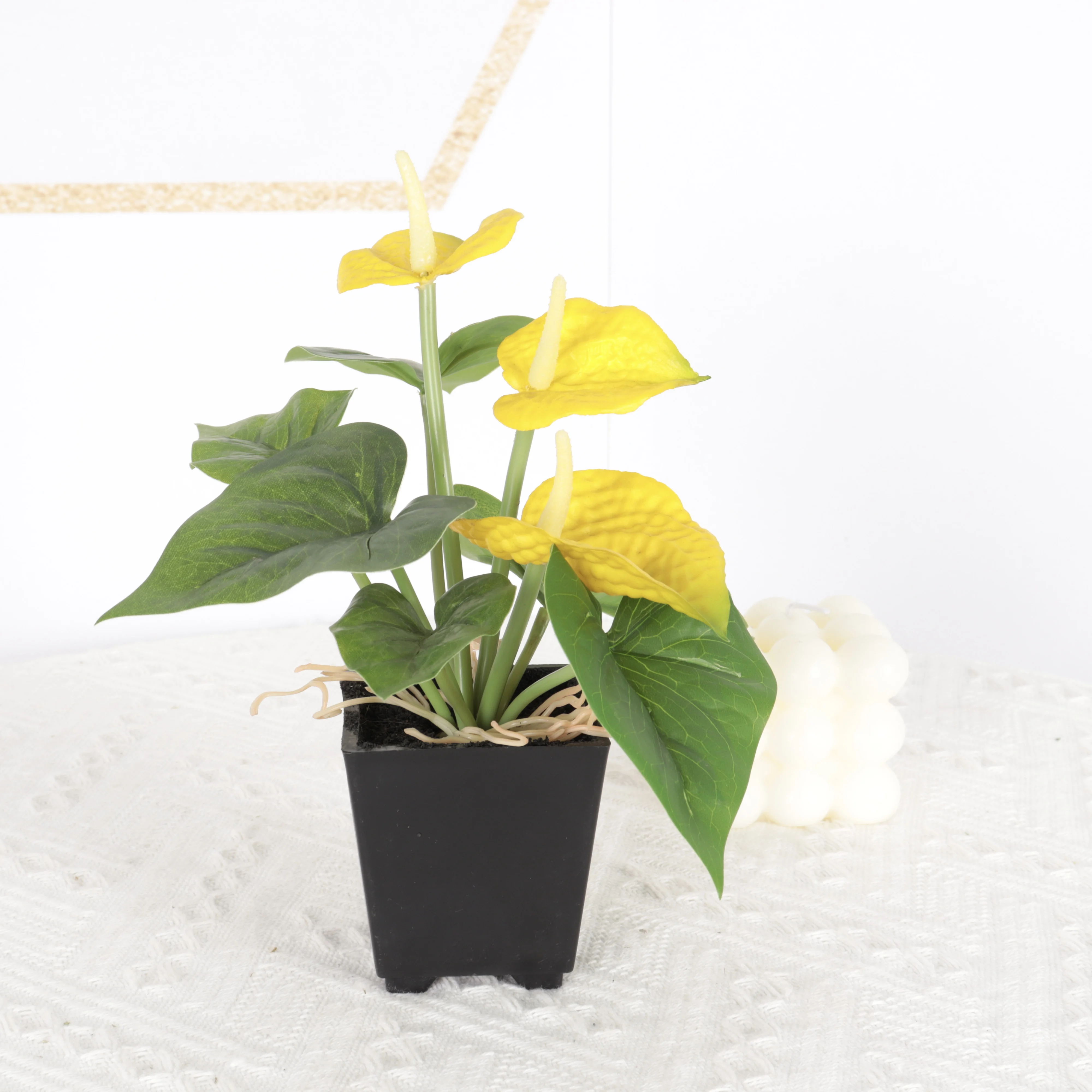 PVC Real Touch Artificial Anthurium Plant 3 Flowers Bonsai for home decoration