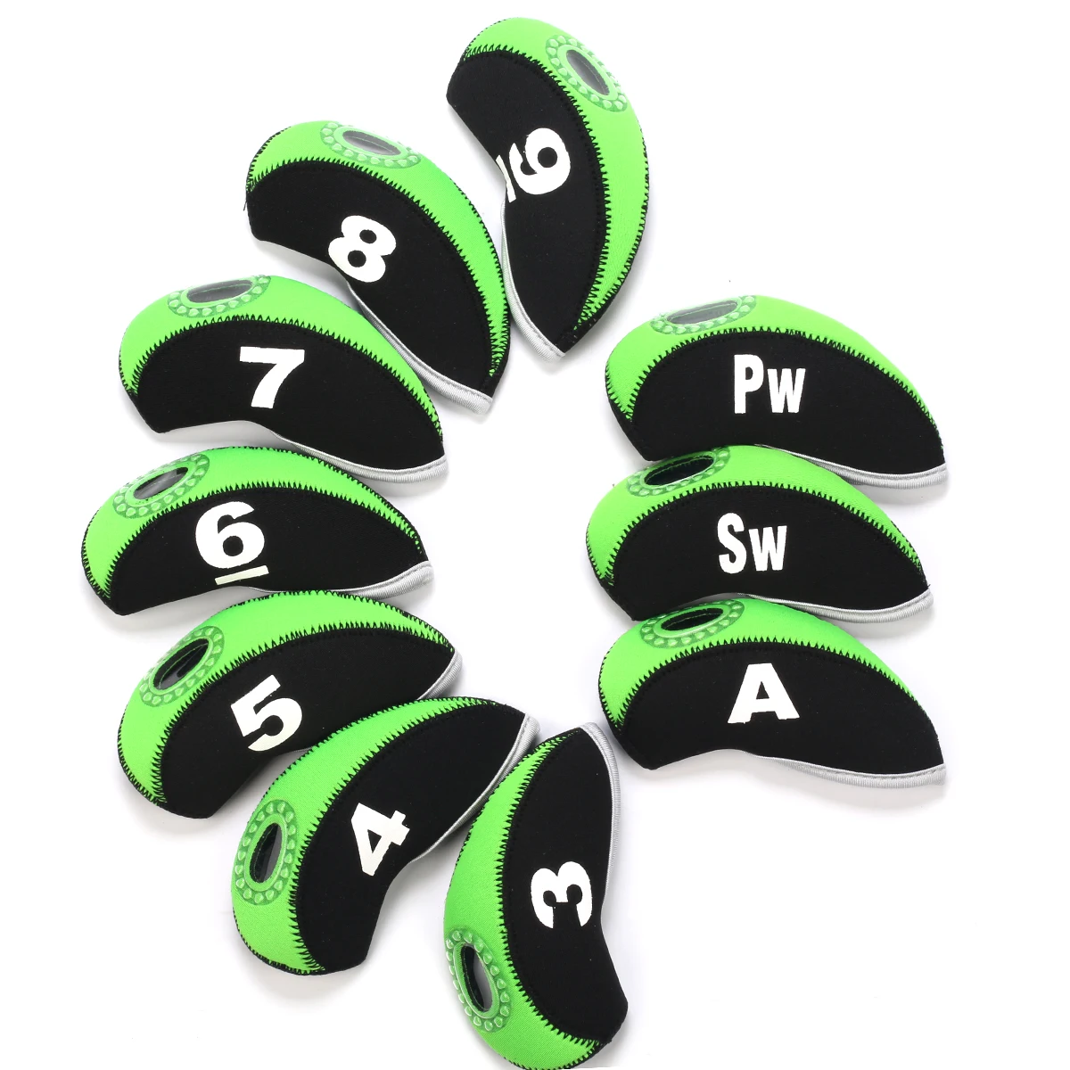 
12pcs Neoprene Golf Iron Headcovers in Black and Green 