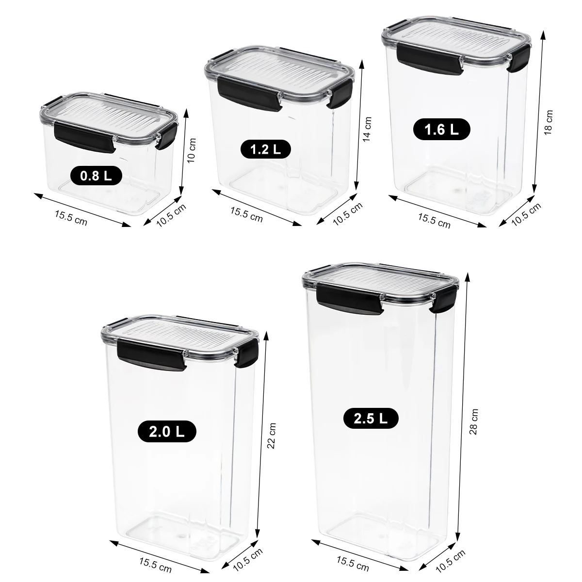 Large Airtight Food Storage Containers 5 Pieces BPA Free Plastic Cereal Containers Storage Set Kitchen and Pantry Organization