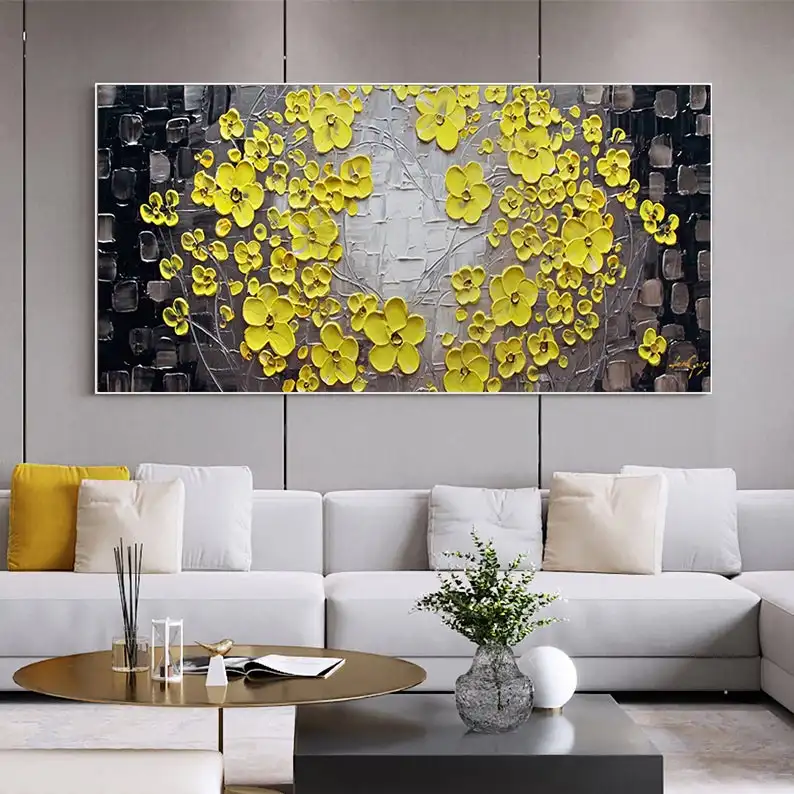 Handmade Modern Paintings Flower Art Picture Abstract For Living Room Wall  Abstract Flower Oil Painting