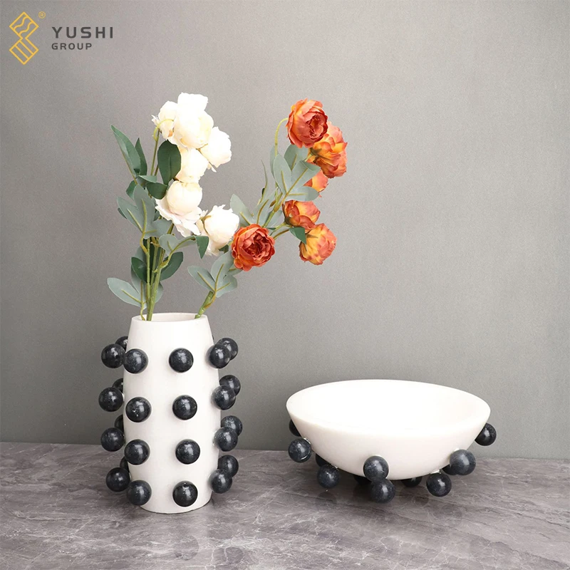 Yushi Group гостиная украшение для дома роскошный черный круглый декор мраморная Цветочная ваза интерьера современный