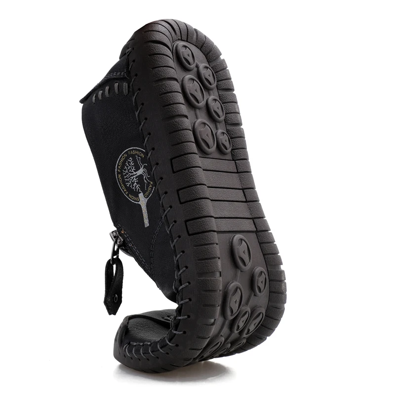 Genuine Leather Men Casual Shoes Business Formal Dress Shoes Fashion British Style Loafers Zipper Design Flats Men Driving Shoes