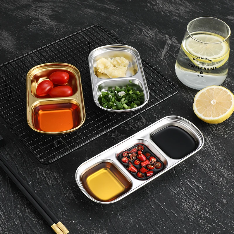 Korean restaurant 304 stainless steel seasoning plate hot pot sauce mustard dipping dish multi grid seasoning dish