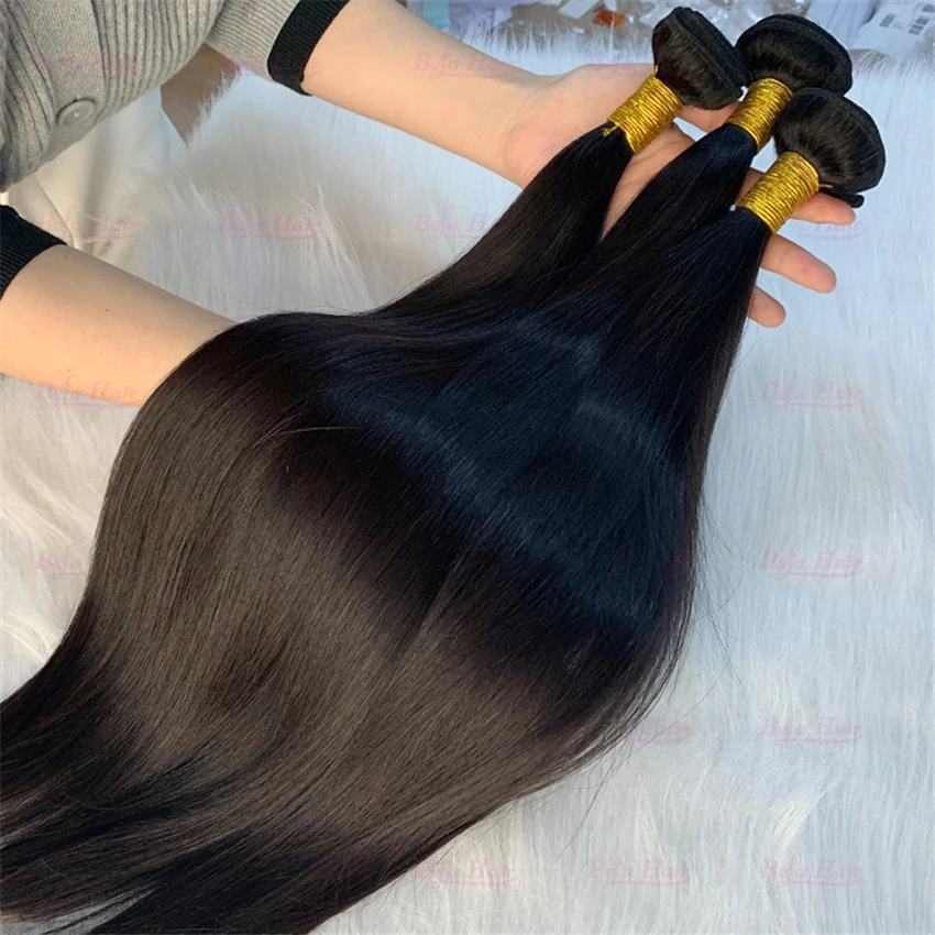Factory Price Unprocessed Human Hair Bundles Extensions Natural Black 10-30Inch Brazilian Straight Hair Bundles For Black Woman