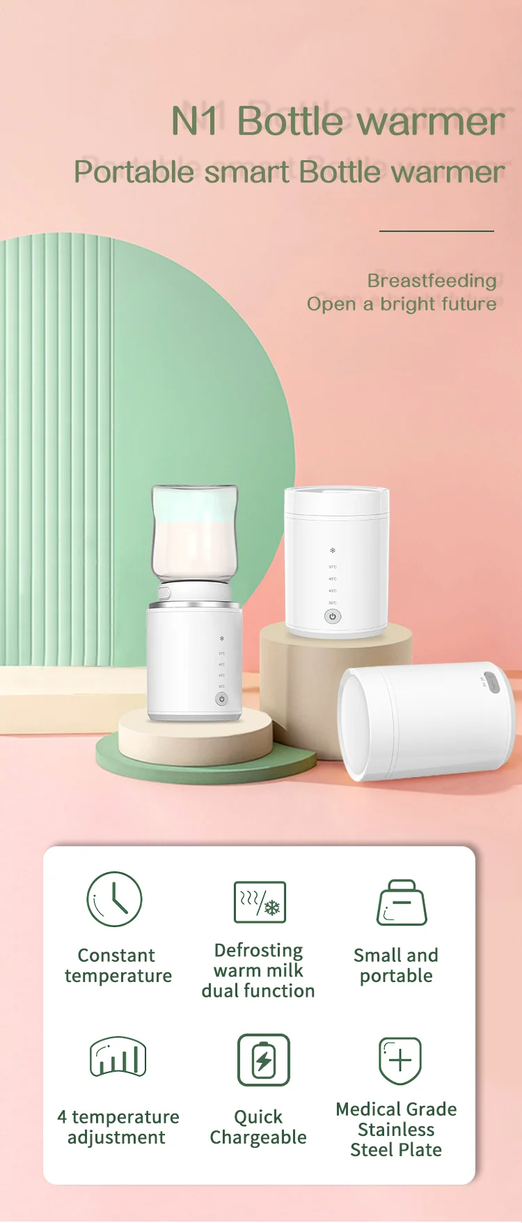 Quick Heating Outdoor Adjustable Electronic Breast Milk Warmer Travel Portable Baby Bottle Warmer