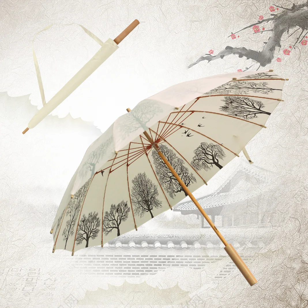Fashion Style Wooden Handle Umbrella 16 Rib Long Handle Straight Umbrella Crafts Large Manual Sunshade Umbrella For Outdoors