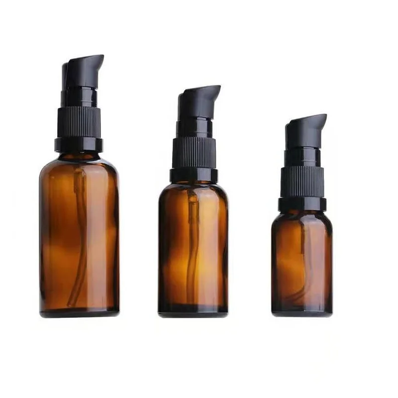 Empty 10 ml 20 ml 30 ml 50 ml Amber Glass Cosmetic Bottles Serum Bottle With Plastic Beak Pump For Lotion Cream