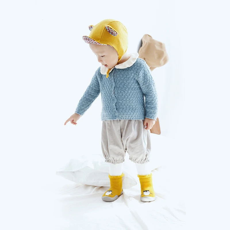 Spring Leopard girl boy Dot baby sock shoes with anti slip rubber soles