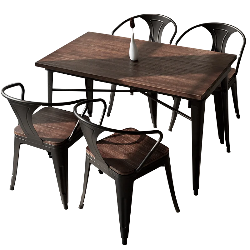 
Kitchen Modern Furniture Dining Set Wood Metal Table and 4 Chairs 