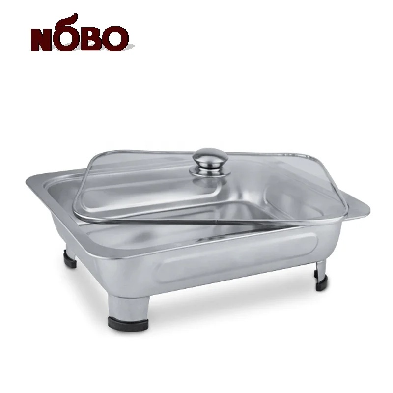NOBO banquet rectangle stainless steel small buffet serving dish with glass lid
