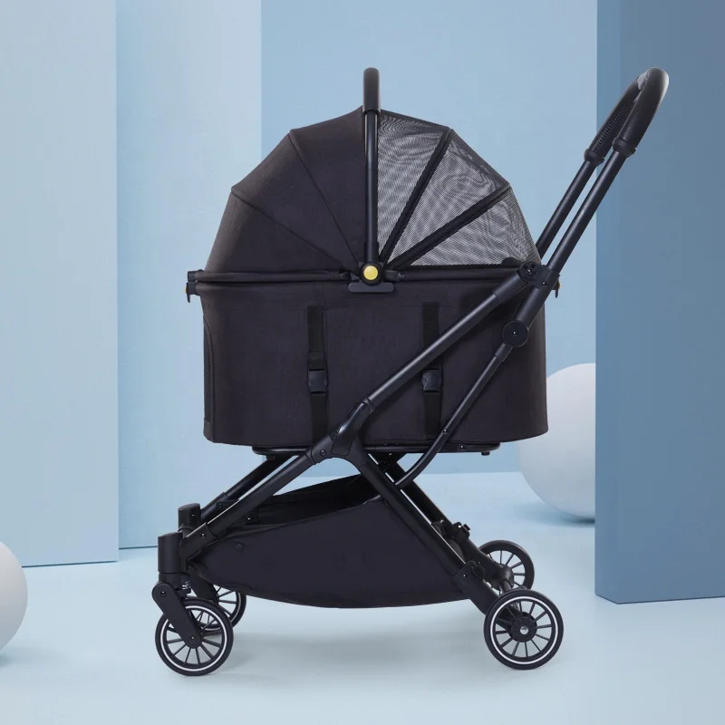 Factory Wholesale Pet Travel Wheel Stroller Dog Cat Transport Trolley Four Rounds Foldable With One Hand pet dog stroller