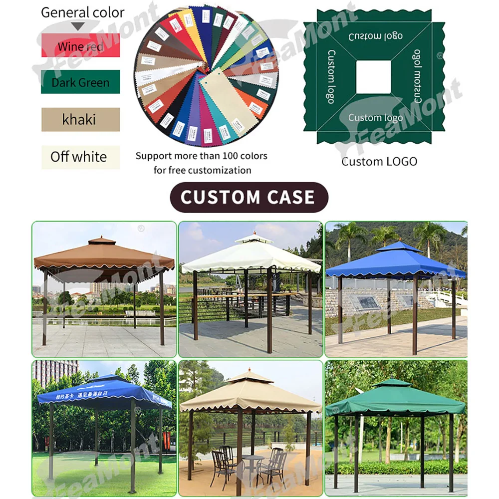 FEAMONT 10x10 Ft Outdoor Patio Garden Gazebo Tent Aluminum Iron Frame Coated Metal Polyester Sail PU Coated Canopy Pavilion