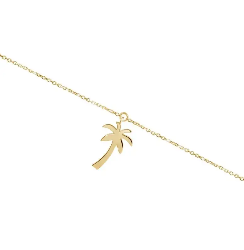 Custom Fashion Tropical Jewelry 18k Gold Adjustable Beach Charm Tiny Palm Tree Anklet bracelets for women stainless steel