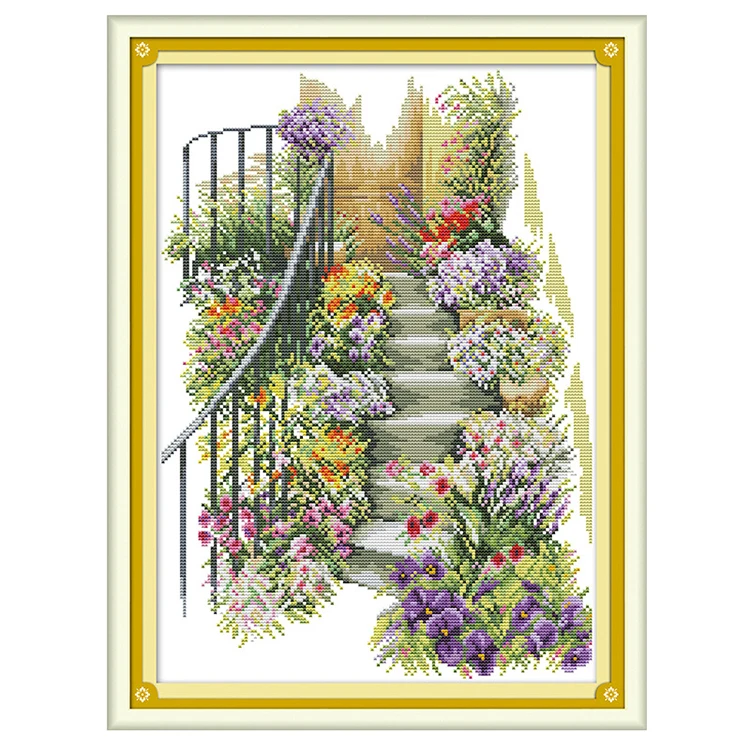 European modern needle  sewing craft creative embroidery garden stairs printed cross stitch kits for adult/ beginners